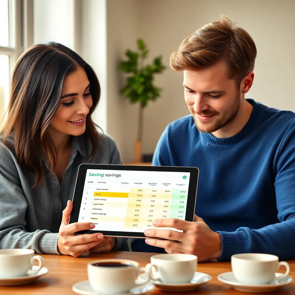 Nederlands stel bespreekt hun automatische spaarplan op tablet